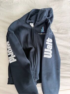 Disney Navy Kids Full-Zip Hoodie with White Sleeve Lettering